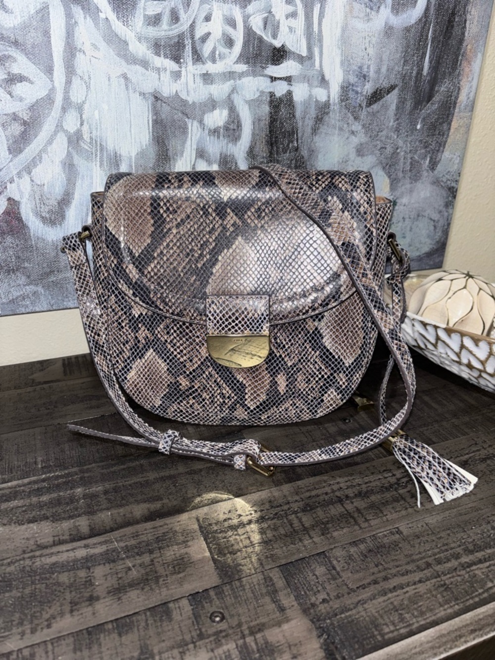 G.I.L.I. Leather Printed Saddle Bag Black Python Snake​